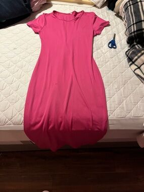 Simple Short Sleeve Hot Pink Dress